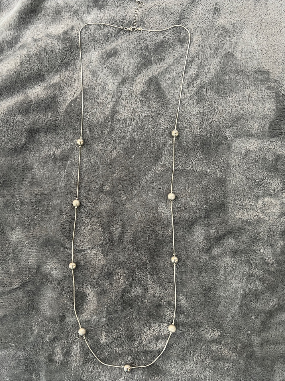 Long Silver Bead Station Necklace - Women Jewelry